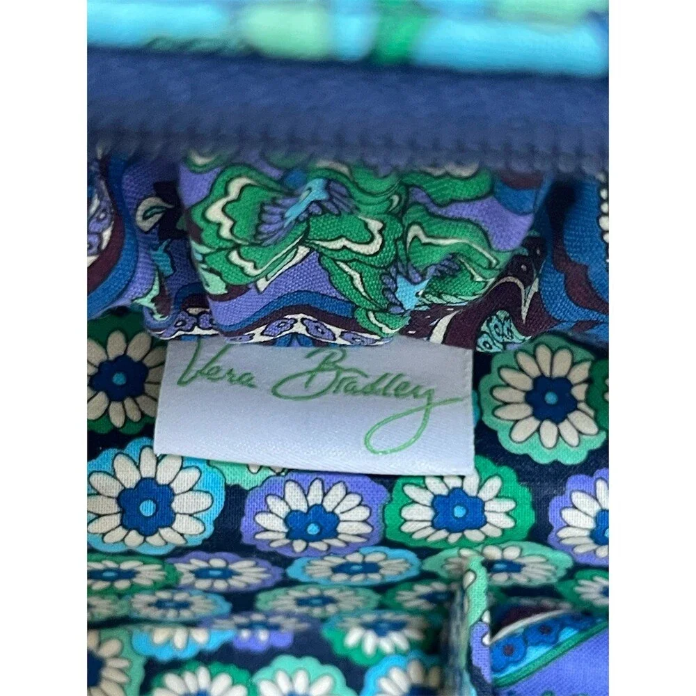 Vera Bradley Zip-Around Travel Jewelry Case Organizer Blue Green Floral